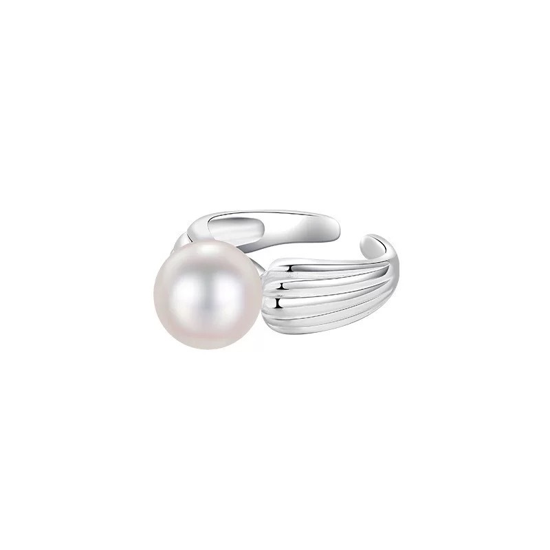 s925 sterling silver 11.15 natural shell pearl ring, a niche design for women with a sense of elegance and sophistication. The open ring is adjustable Item Picture