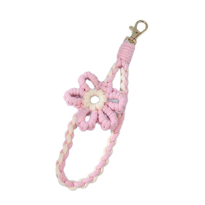 Wholesale of cross-border handcrafted wrist woven flower mobile phone keychain lanyards, rural feng shui cup lifting lanyards, bag pendants Item Picture