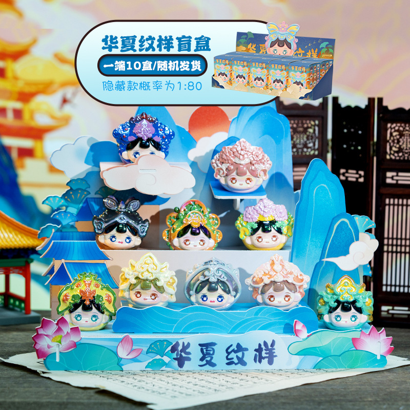 Chinese pattern blind box, cute ancient-style and national trend decorative items, colorful and adorable character heads, resin figurine gifts and peripheral products