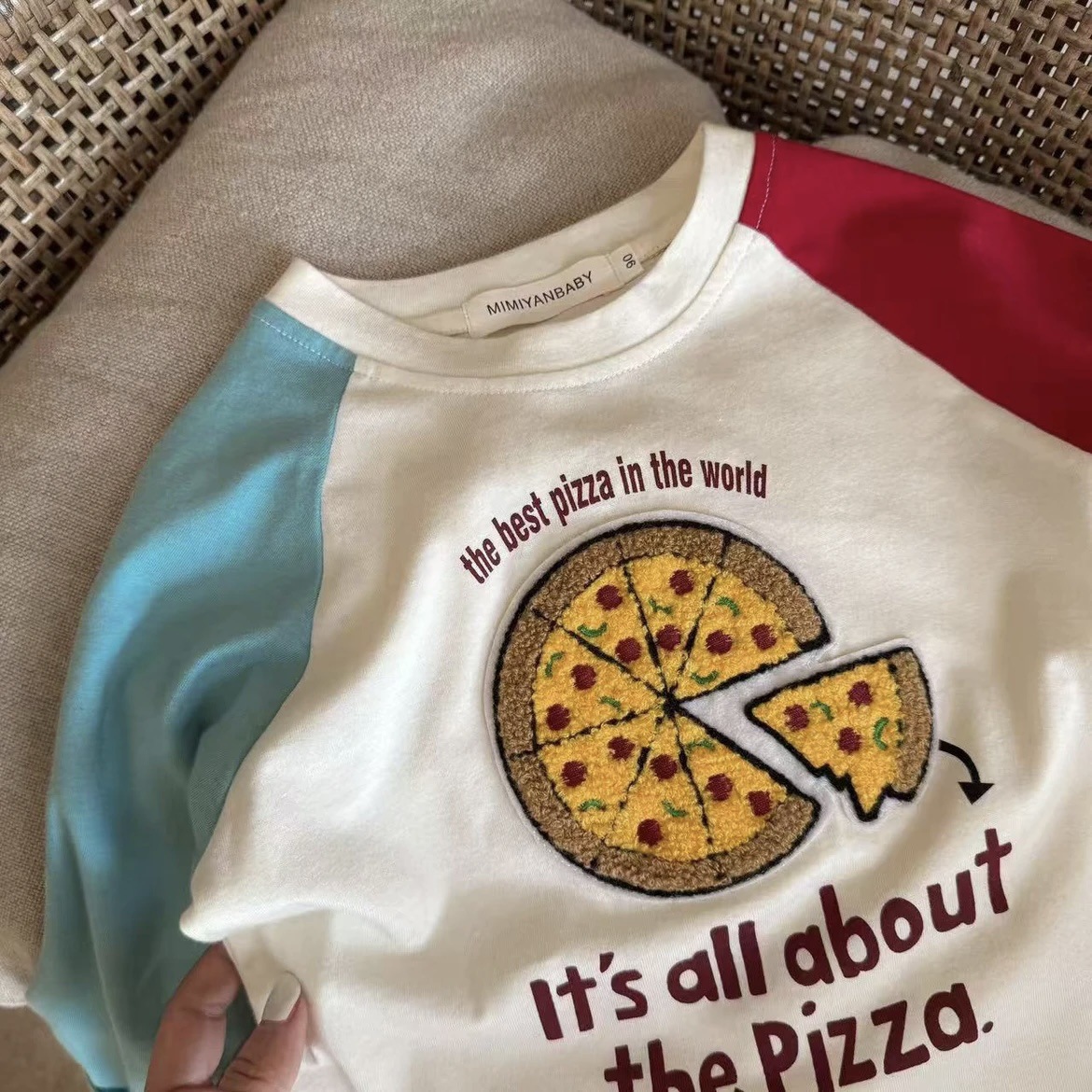 Children's T-shirt 2025 Spring New Style for Boys and girls, three-dimensional towel sleeve long-sleeved top, baby color contrast base Item Picture