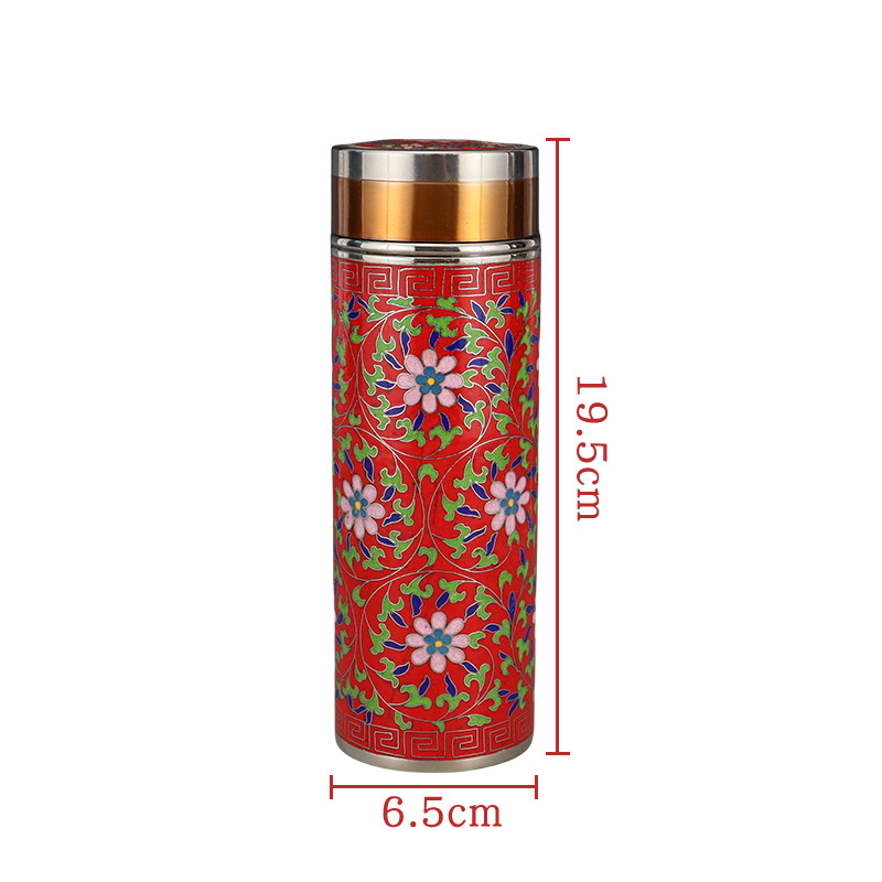 Premium Beijing Cloisonne traditional cultural gift, machine-made copper body enamel shell wrapped lotus health preservation insulated cup Item Picture
