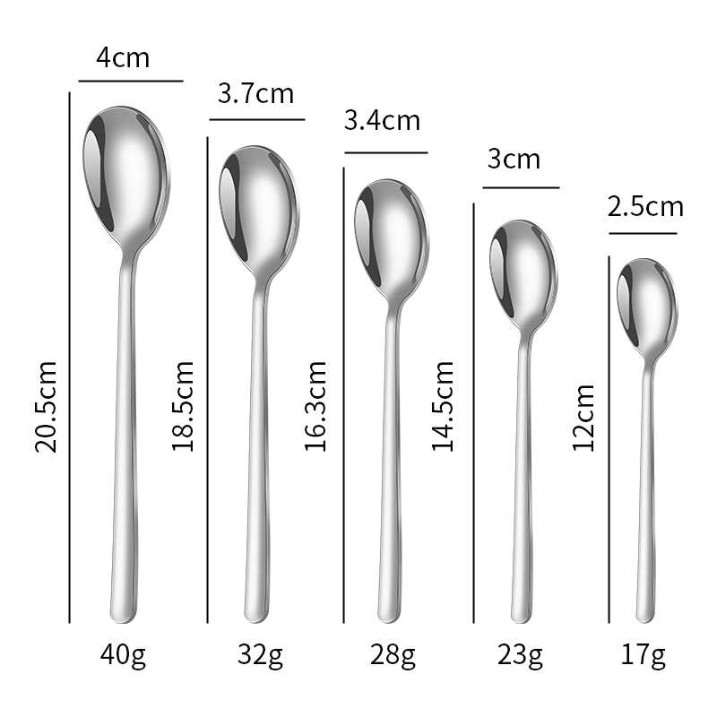 304 stainless steel spoons, household tableware, Korean-style spoons, long-handled thickened soup spoons, coffee stirring round spoons Item Picture