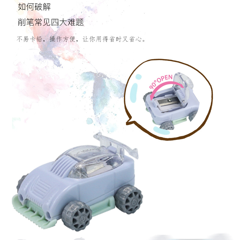 跨境卡通学生学习卷笔小赛车系列造型削笔器转笔刀文具带创意定制细节图