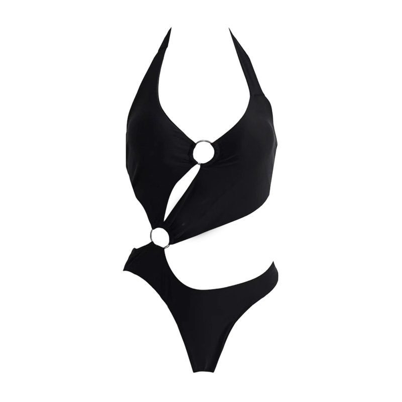 2025 New bikini one-piece swimsuit for women, black sexy waist-exposing one-piece swimsuit, high-end hot girl swimsuit -125053 Item Picture