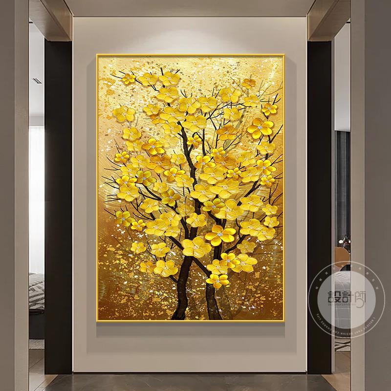 金色发财树画装饰画入户客厅壁画墙画发财树餐厅玄关走廊墙面挂画