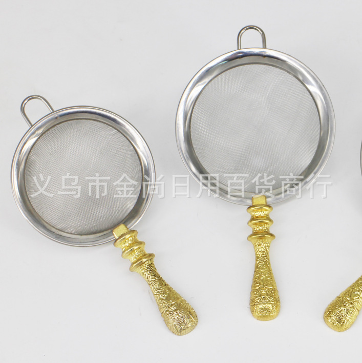 雕花柄304网40目网漏(柄金色)不锈钢茶滤茶叶过滤网家用钛金网筛