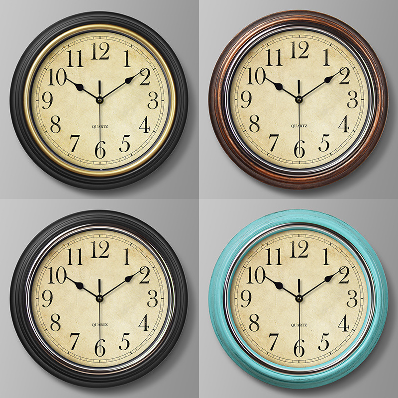 Wholesale Nordic retro wall clocks, European-style silent clocks, living room decoration clocks, wall hanging, home art quartz 30CM