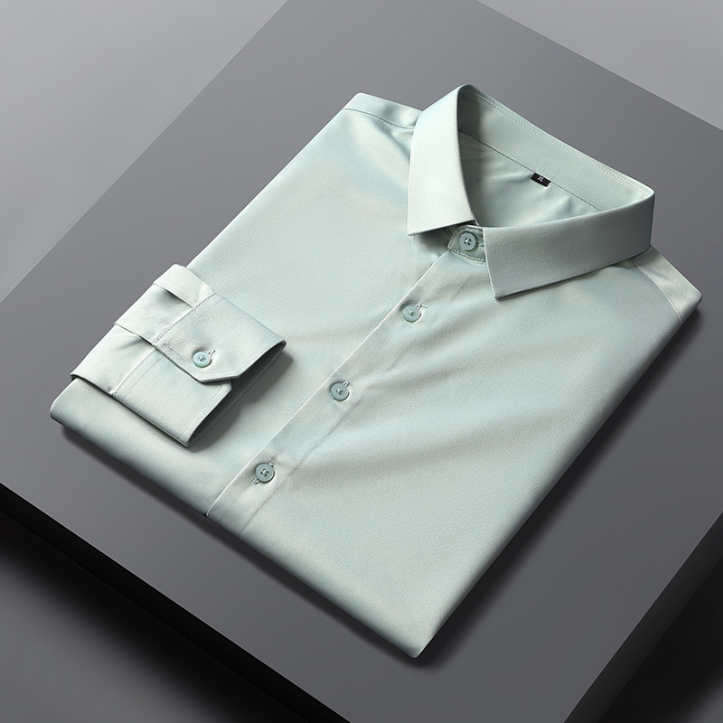 High-end men's long-sleeved, elastic, breathable, business casual, Korean-style, trendy, slim-fit one-inch shirt top, middle-aged and young white shirt details Picture