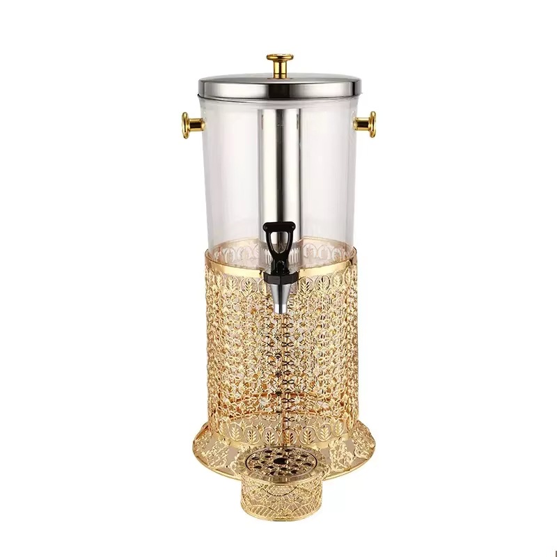 Commercial hotel 8L stainless steel European gold finish ice water self-service beverage juicer, cold drink water dispenser full figure