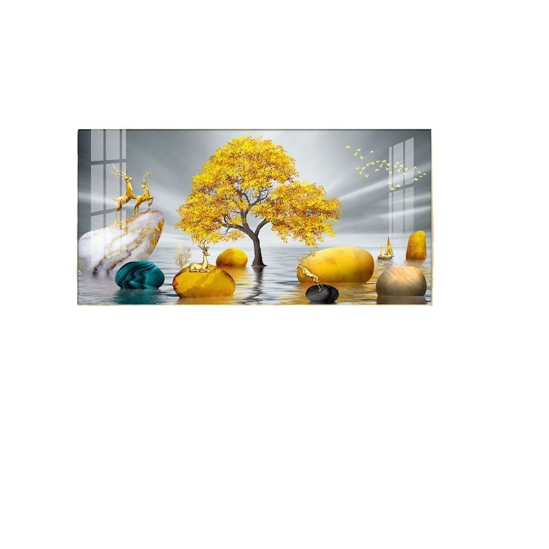 装饰画/农村客厅装饰画/农村别墅装饰画/晶瓷画/迎客松新中式白底实物图