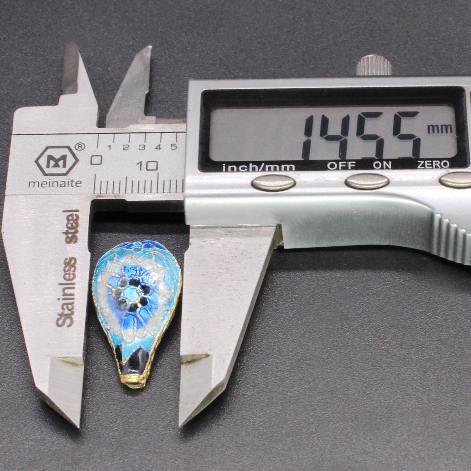 Traditional high-temperature enamel mechanism silver-blue ancient-style jewelry accessory, back cloud partition bead cloisonne 24*15 water drop Specification image