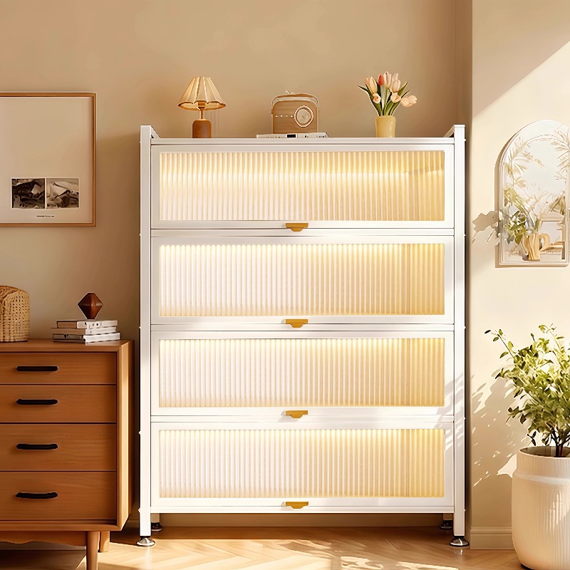 家用收纳柜钢制储物柜卧室书柜客厅阳台落地多层带门置物柜铁皮柜