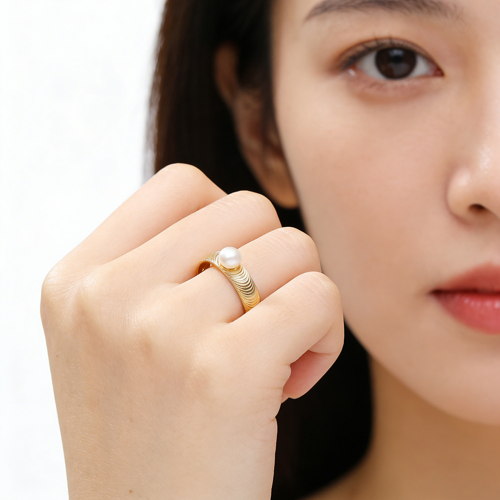 Hyacinth freshwater pearl bread bead Ring, a fashionable, individualistic, elegant and high-end open-mouth ring for women, a live-streaming bestseller in 2026 Specification image