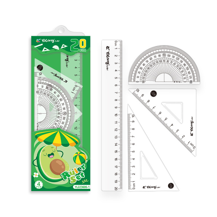 Yalong Cross-border Student Wholesale 20 cm School Ruler Student Stationery School Ruler Cute Measuring Set