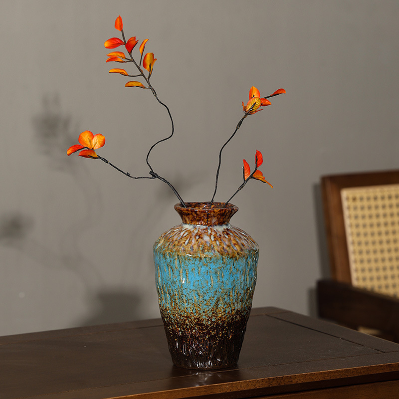 2026 European retro style ceramic vase, wabi-sabi style living room high-end feel, coarse earthenware jar, simple dried flower arrangement, flower vases and ornaments Specification image