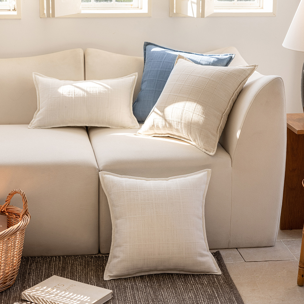 Cross-border minimalist style autumn and winter solid color polyester double-sided jacquard checkered home cushion Headboard sofa pillowcase Application Scenario