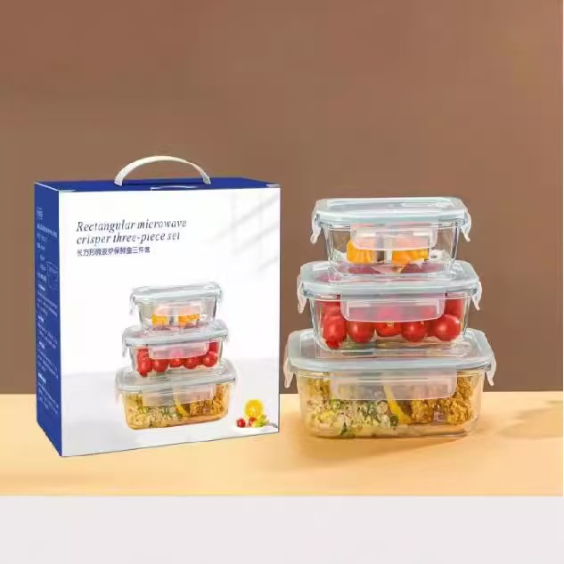 Glass sealed bowl, glass fresh-keeping bowl three-piece set, round bento box wholesale, opening event gifts, casual gifts Specification image