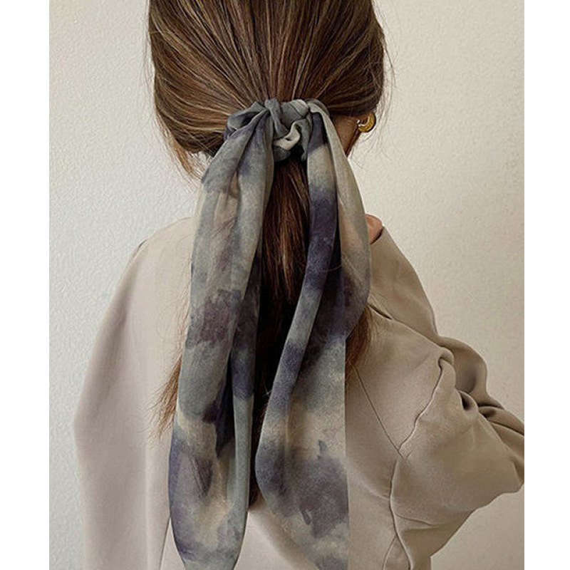 Summer super fairy-like ponytail, ribbon-like hair bands, trendy hair bands, girls' hair ties, ink-wash paintings, bow headwear, hair strings and hair accessories details Picture