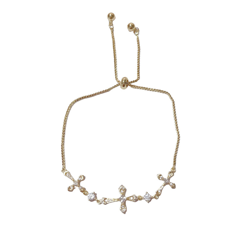 French light luxury, fashionable, retro diamond-encrusted cross bracelet, pull-out style, elegant, individual, simple and high-end jewelry Item Picture
