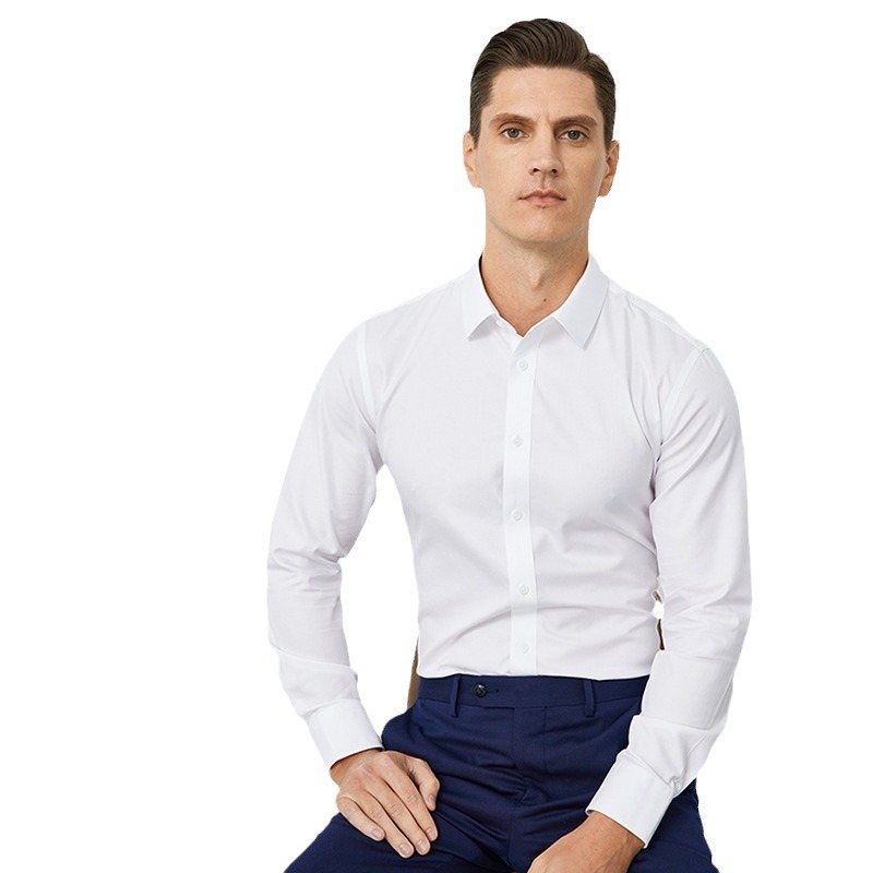 衬衫纯棉磨毛/男士格子衬衣/职业装/男服装/校服白底实物图