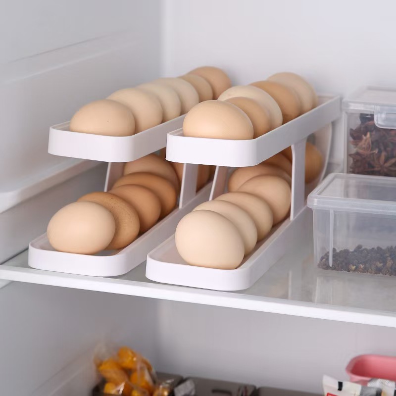Slide type egg box, double-layer automatic egg roller for refrigerator side door, anti-drop egg storage box for kitchen countertop details Picture