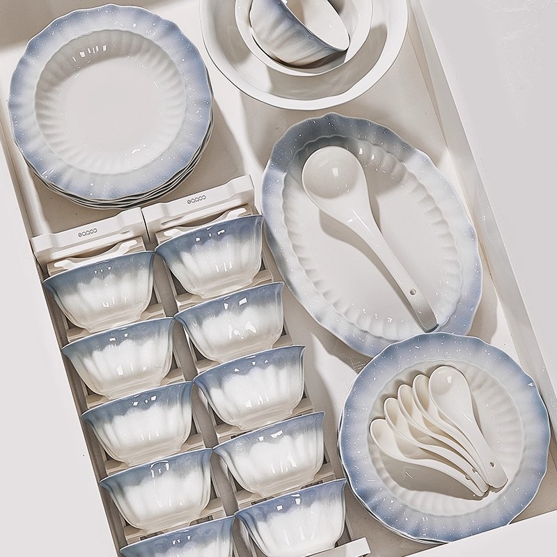 釉下彩奶油碗碟套装家用2025新款精致高颜值乔迁碗盘碗筷餐具组合