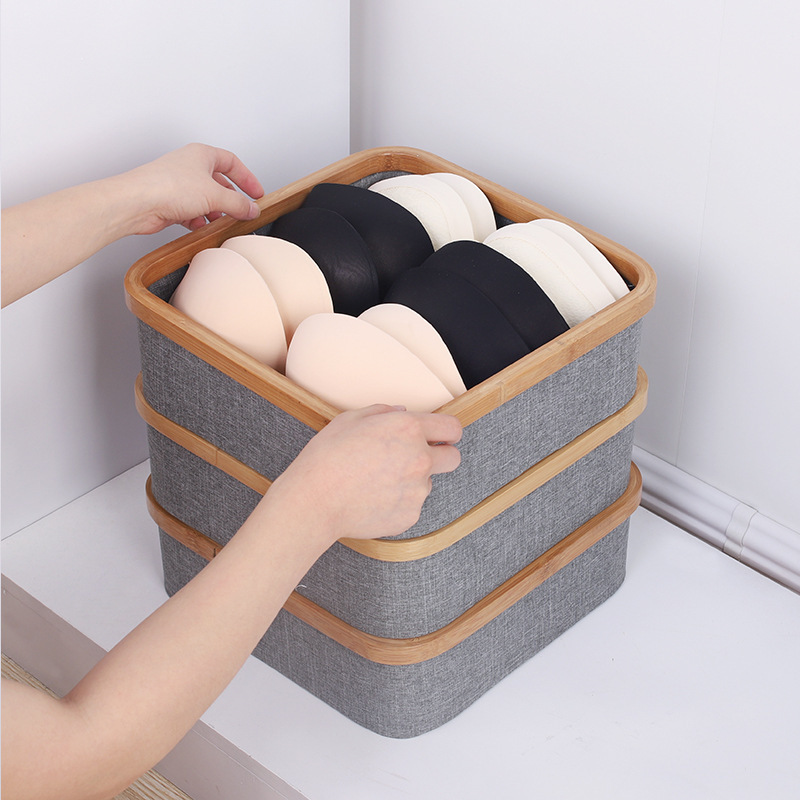 Bamboo-Framed Fabric Storage Basket, Multi-Functional Compartment-Organized Basket, Available In Multiple Sizes And Foldable Application Scenario