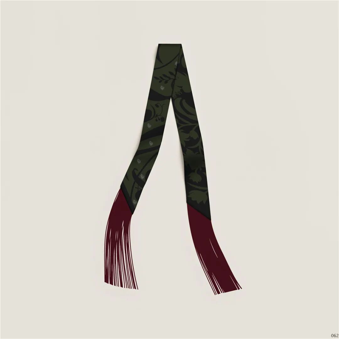 Black, white and pink double-sided printed silk scarf, niche design sense, bag handle decoration, hair accessory, neckerchief, equestrian pattern tassel narrow silk scarf Specification image