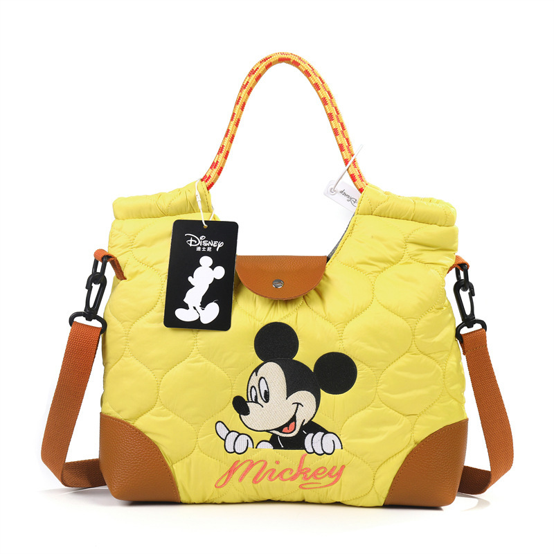 2025新款米奇刺绣绗缝包包女卡通时尚尼龙环保休闲手提旅行单肩包白底实物图