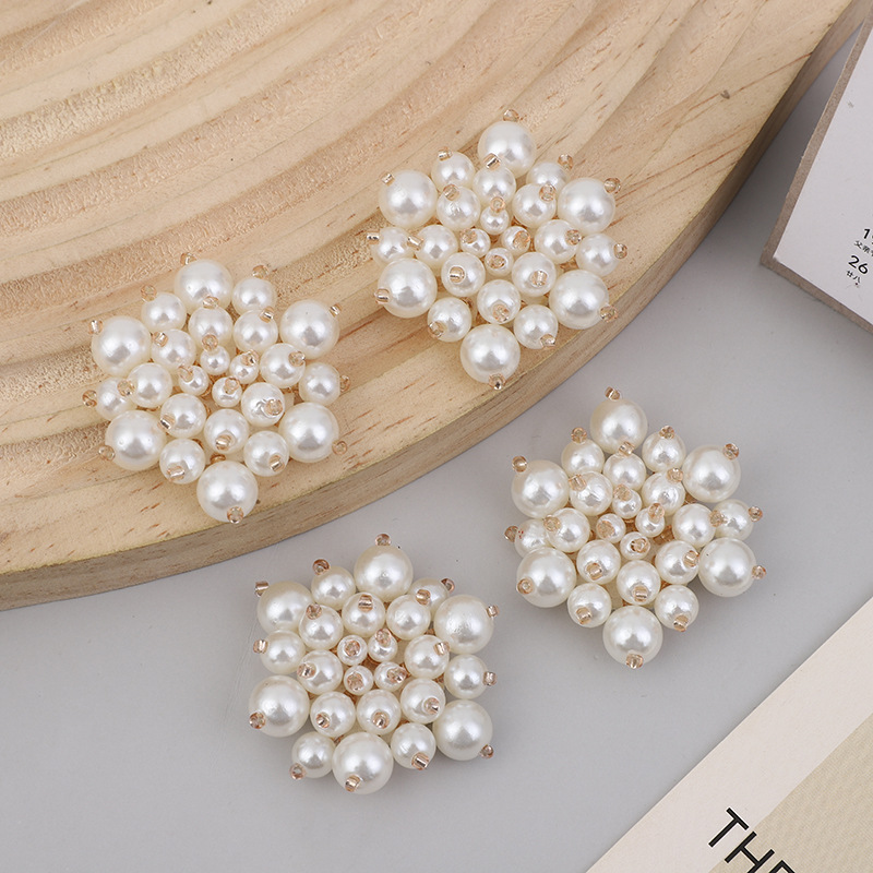 手工珍珠花DIY发夹配件串珠花朵耳饰发饰配饰布贴鞋花服装饰材料产品图