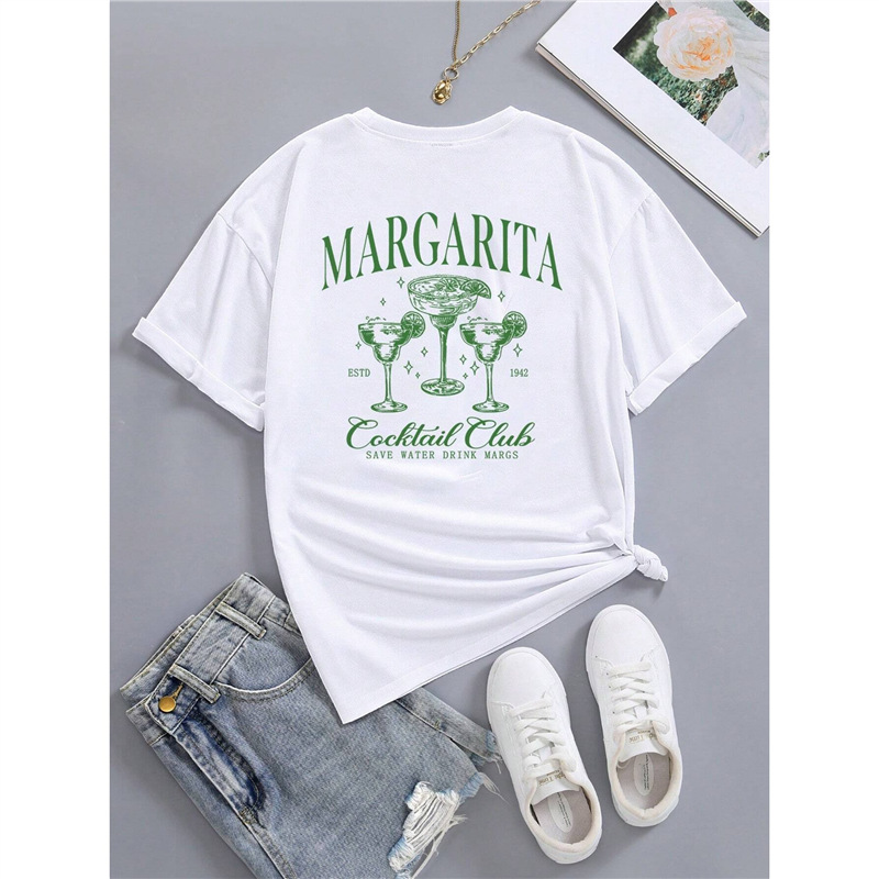 Cross-border bestseller European-style retro alcohol cocktail Fun Cotton Tini TT T-shirt Loose cotton Lady Item Picture
