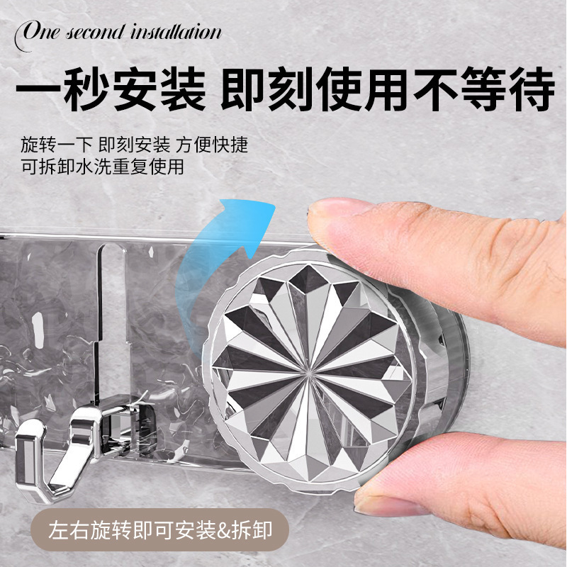 New type of non-drilling suction cup long row hook door behind bathroom wall storage hook rack, five-row seamless adhesive hook Specification image