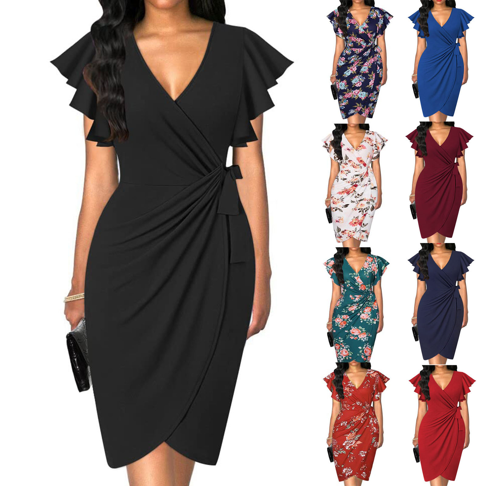 In 2023, a sweet and elegant style of cross-border foreign trade between Europe and America, a twisted, figure-hugging, waist-cinching, pleated solid color dress for women full figure