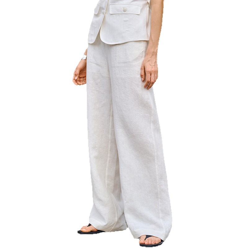 Linen loose straight-leg pants for commuting, long pants with a high-quality feel for old money, high-waisted fashionable linen casual pants for women in spring and summer Item Picture