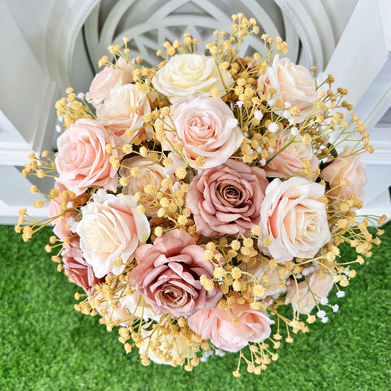 新款仿真婚庆系列满天星玫瑰花球新娘手捧绣球酒店婚房橱窗装饰品