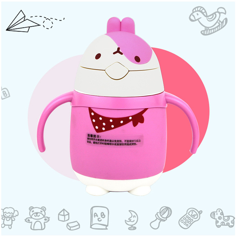 Promotional gifts: logo printed creative cartoon children's insulated cups, radish rabbit straw, pop-up lid stainless steel insulated cups Item Picture