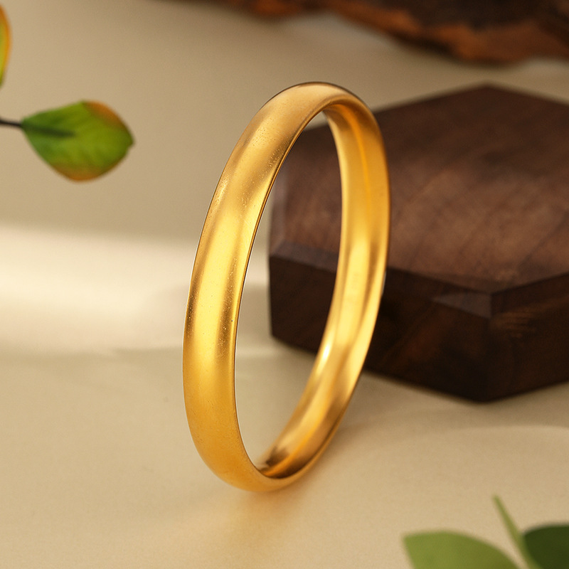 古法沙金泥鳅背手镯女士素圈宽面镯子轮胎镯镀珍珠镍实心素圈手环