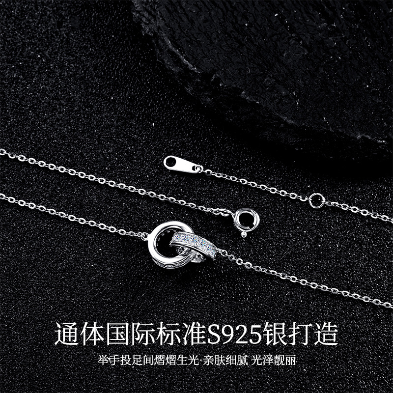New internet-famous necklace, versatile for women, niche design, high-end and elegant double-ring collarbone sweater chain, silver jewelry wholesale details Picture