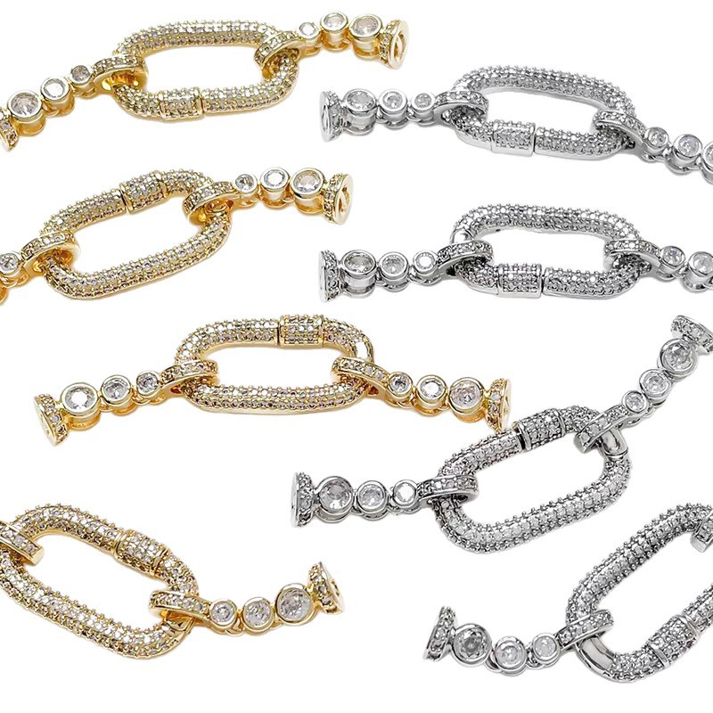 Copper-plated real gold color retention inlaid zircon pearl clasp connection clasp diy handcrafted jewelry bracelet necklace beading accessories Item Picture