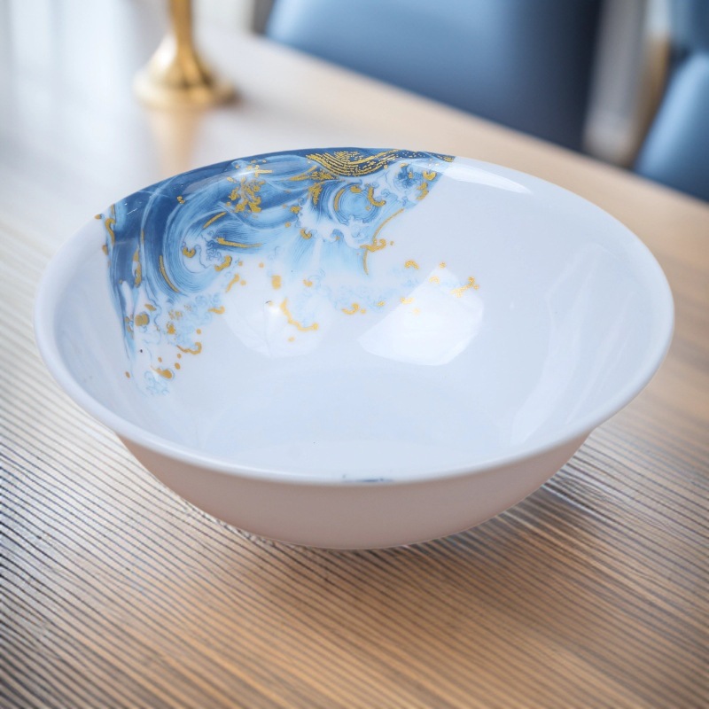 Foreign trade melamine small bowl, blue wave imitation porcelain bowl, home self-service fast food tableware, porridge 8910-inch rice bowl, soup bowl full figure