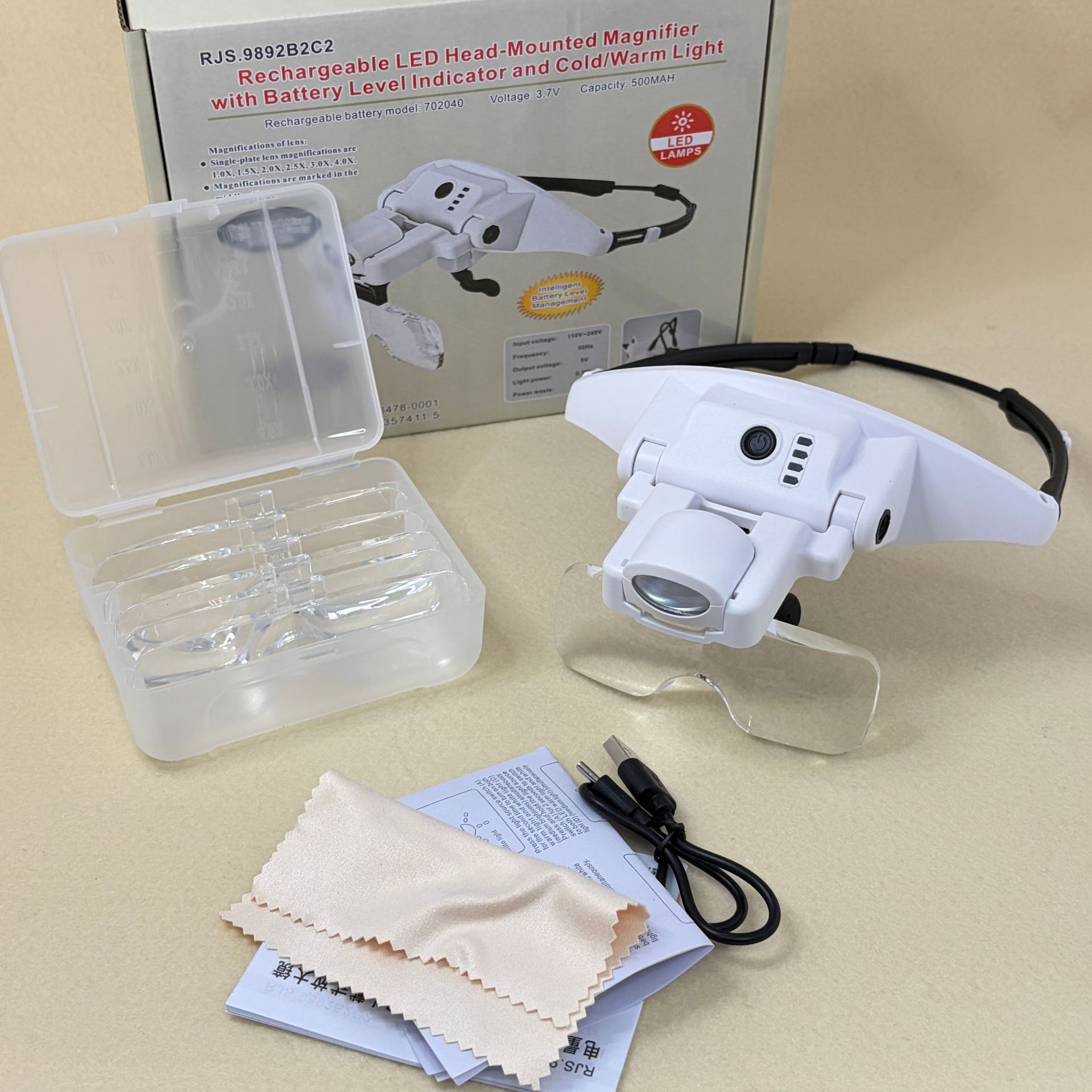 New 9892B2C2LED lamp USB charging head-mounted glasses with 5 magnification reading and maintenance high-definition magnifying glass