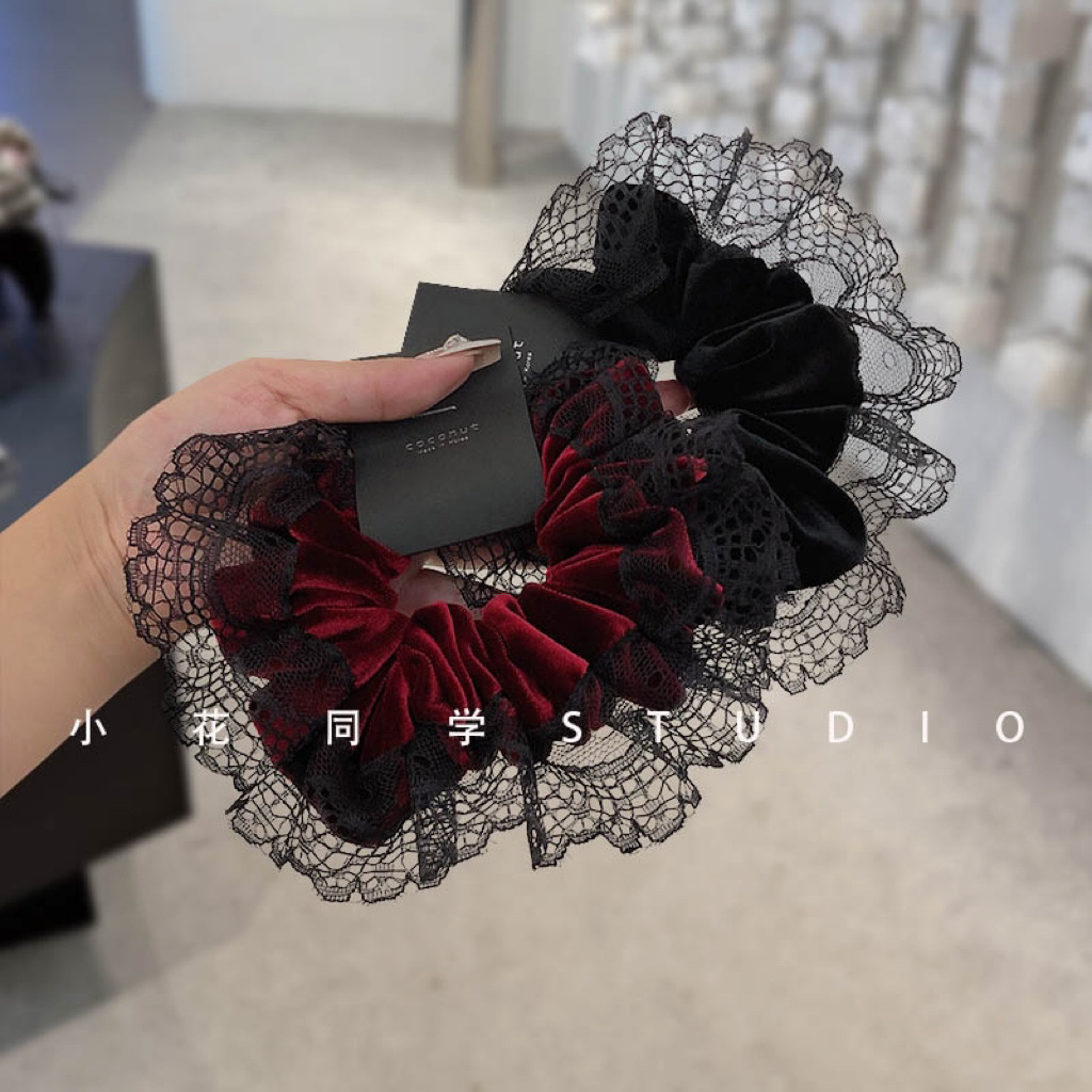 French retro ballet-style lace, velvet, large intestine hair band, hair tie, hair accessory, hair flower, ponytail, leather band, hair tie