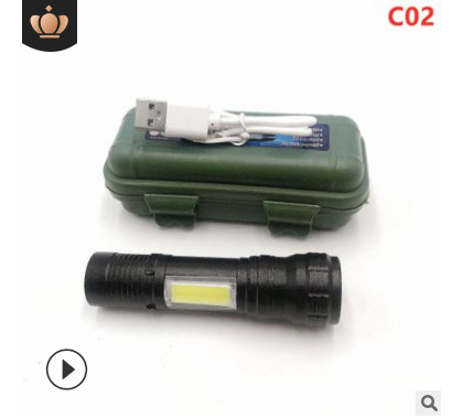 Factory direct supply of LED high-intensity flashlights, aluminum alloy COB flashlights, mini small flashlights, USB charging Specification image