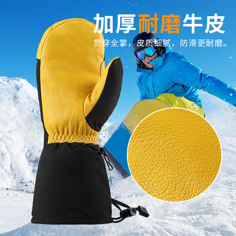 【BERTON OUTDOOOR】3M Ski Gloves Winter water-repellent, genuine leather windproof and wear-resistant, thickened and warm Russian sauna gloves for skiing