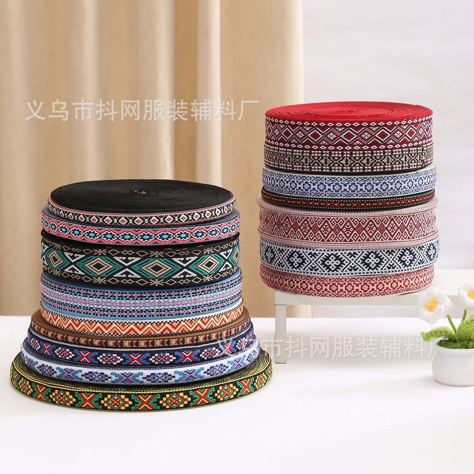 Wholesale of 2.0- 4.1cm multi-style ethnic jacquard embroidery webbing, performance costume accessories, gift boxes and packaging straps