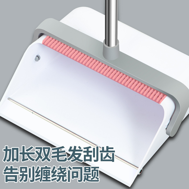 Broom and dustpan set, 30CM enlarged broom, double-layer scraper teeth, foldable and storable, soft bristle broom and dustpan combination details Picture
