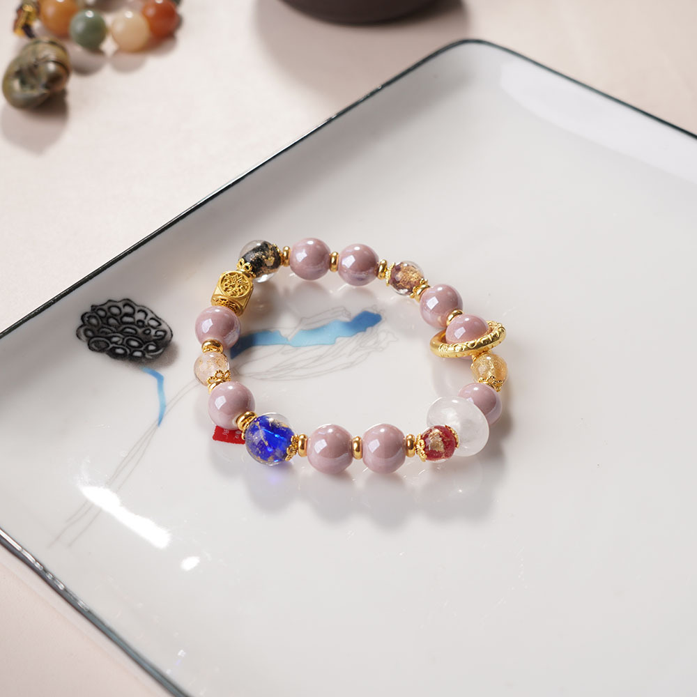 New pearlescent powder incense ash glass bracelet for women, a high-end handcrafted accessory, a bestseller in temples and scenic spots, a sweet bracelet for women Specification image