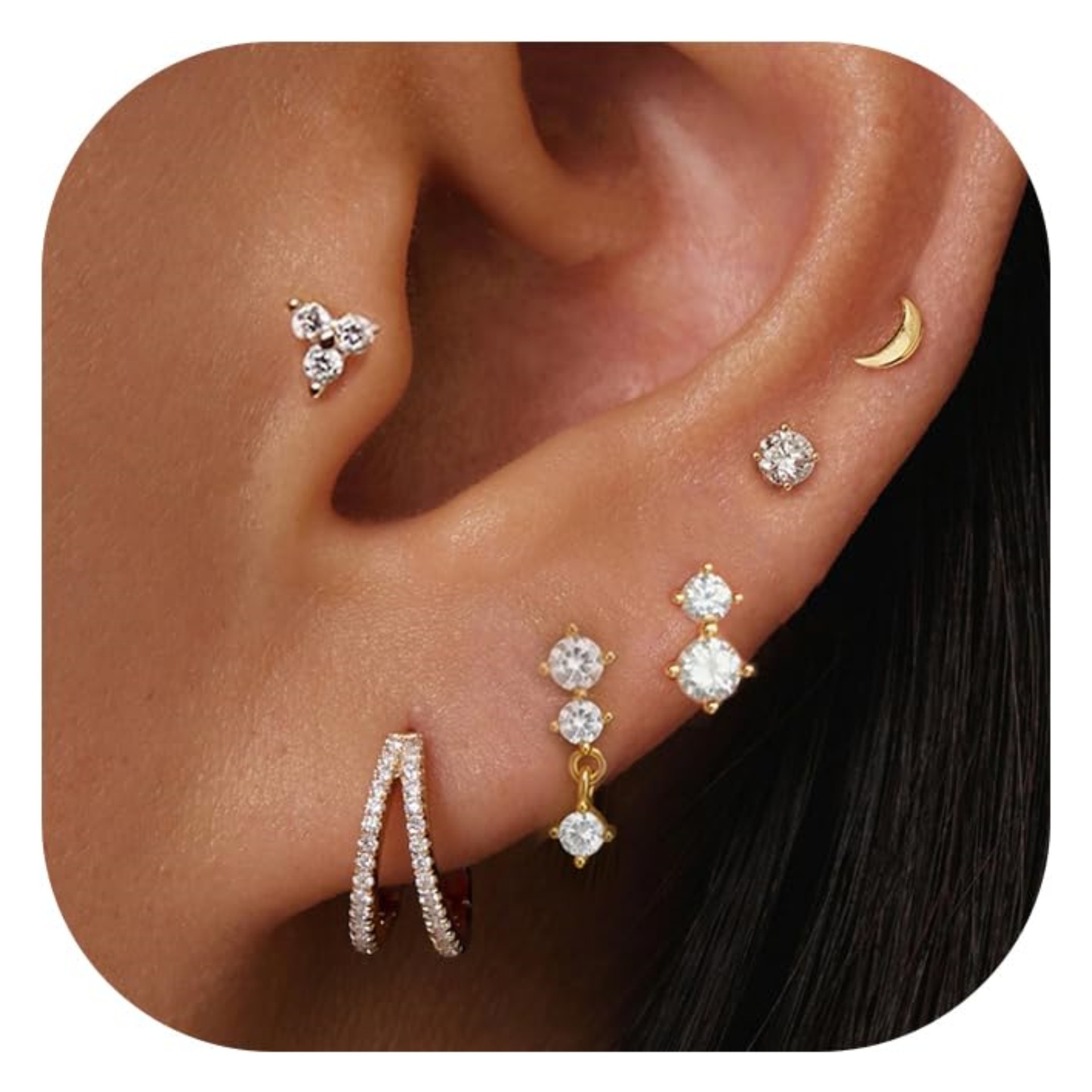 A popular cross-border bestseller set of genuine gold, brass, electroplated, niche, high-end and versatile design with zircon inlays details Picture