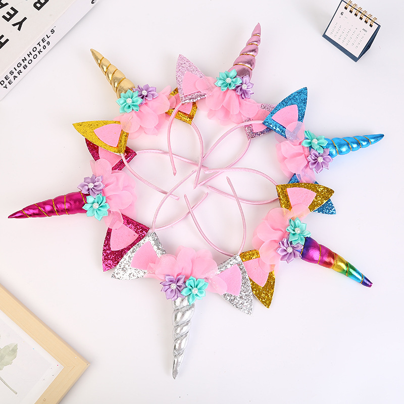 Unicorn headbands in stock, direct supply from Amazon in Europe and America, children's headbands, Halloween birthday party princess headwear Specification drawing