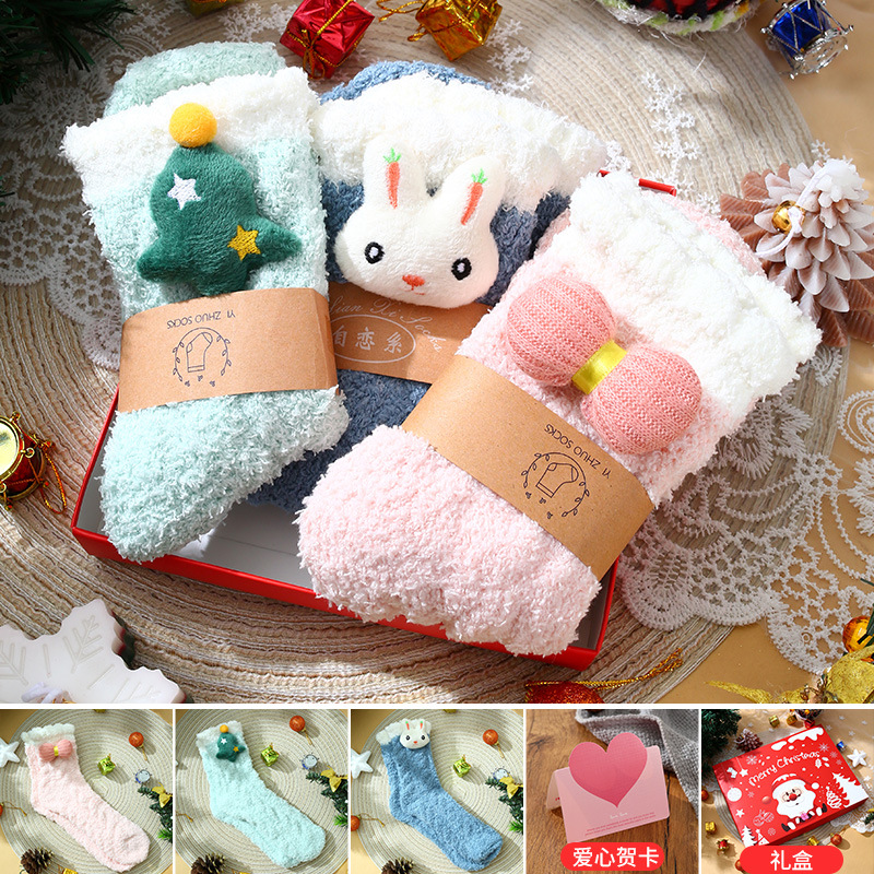 圣诞节礼物送女友闺蜜女朋友圣诞袜子加厚可爱礼盒套装生日礼物女产品图